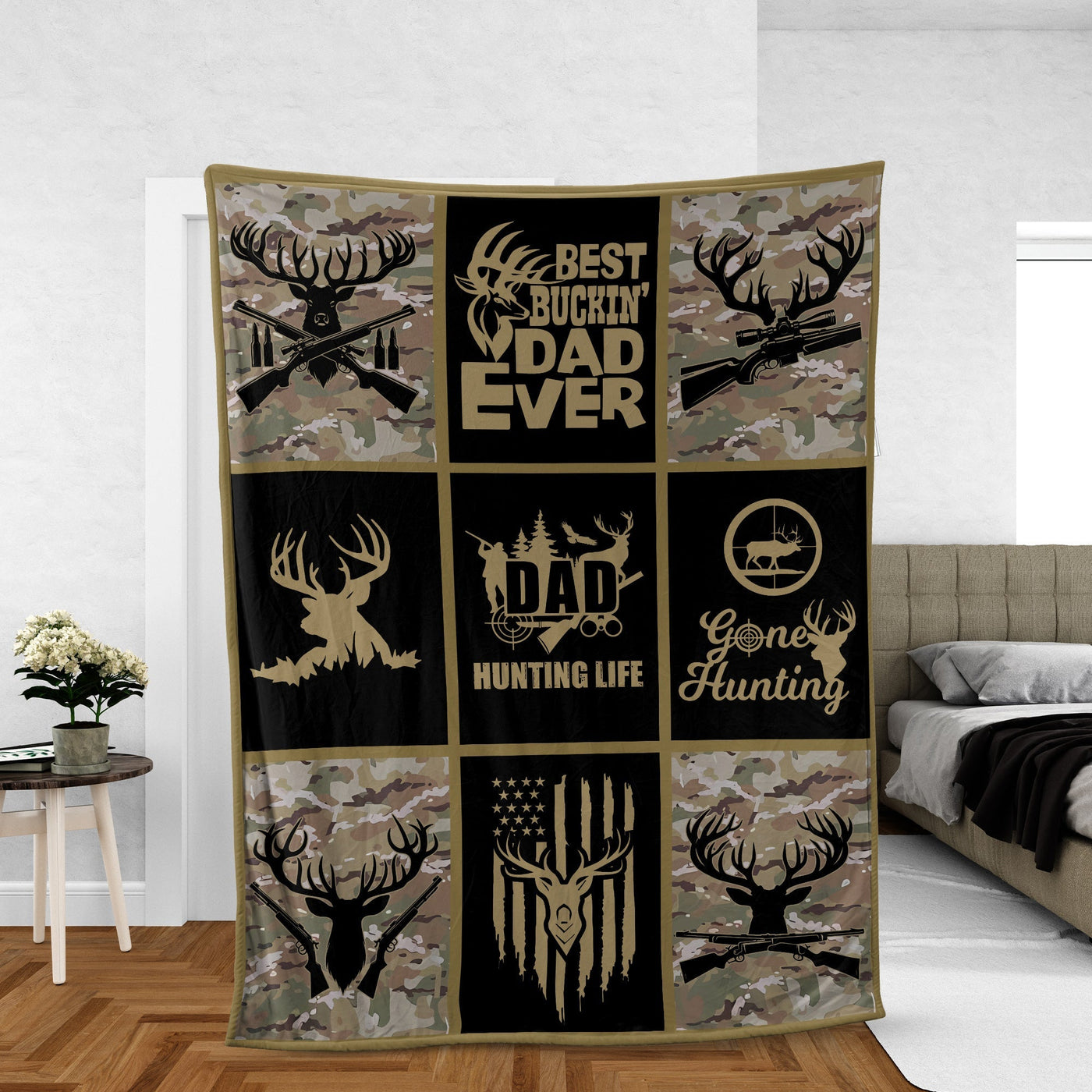 Blisscorners Hunting Life Best BuckinÃ¢â‚¬â„¢ Dad Ever Fleece Blanket - Camouflage Deer & Rifle Design - Gift for Hunters LM1611