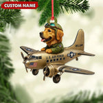 Blisscorners Personalized Dog Pilot Christmas Ornament And Keychain, Custom Name U.S. Air Force Airplane, Military Dog Lover Tree Decor Gift