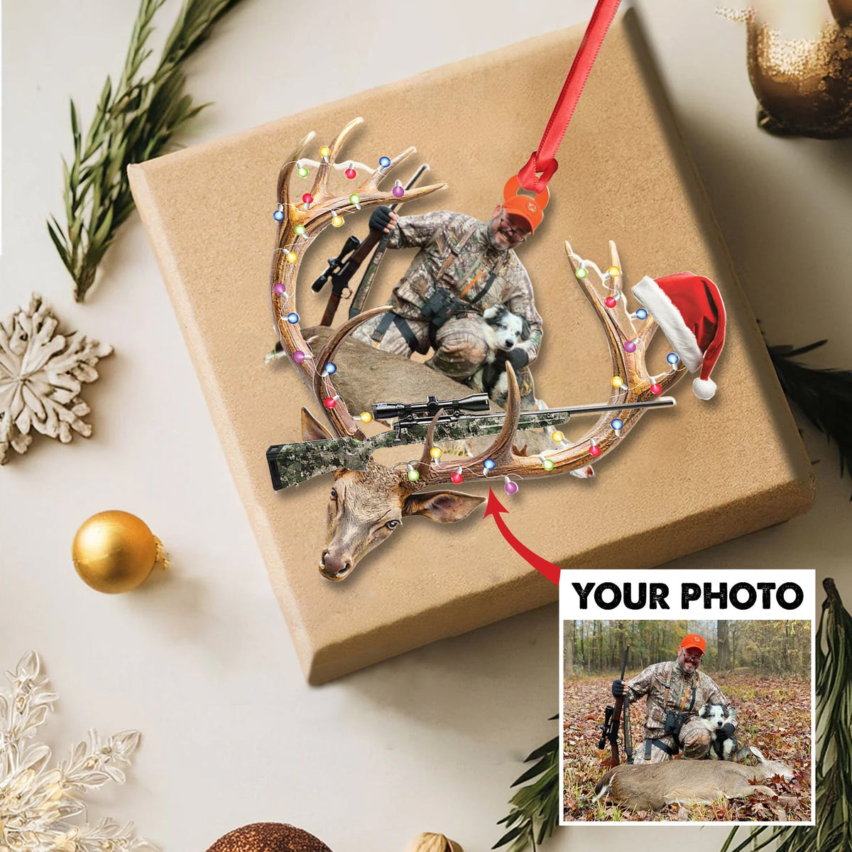 Blisscorners Personalized Hunting Aclyric Christmas Ornament Custom Photo Deer Antler Gift for Hunters LM0110