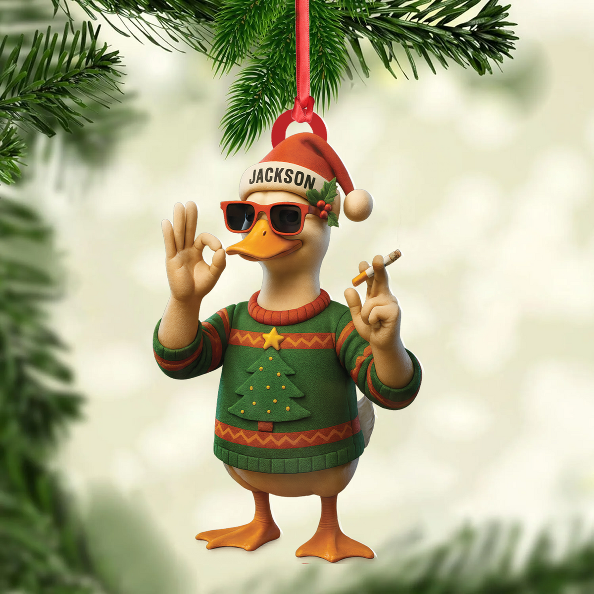 Blisscorners Personalized Funny Cool Duck Acrylic Christmas Ornament - Custom Name Xmas Decor, Unique Holiday Ornament for Hunter or Friend LM0411