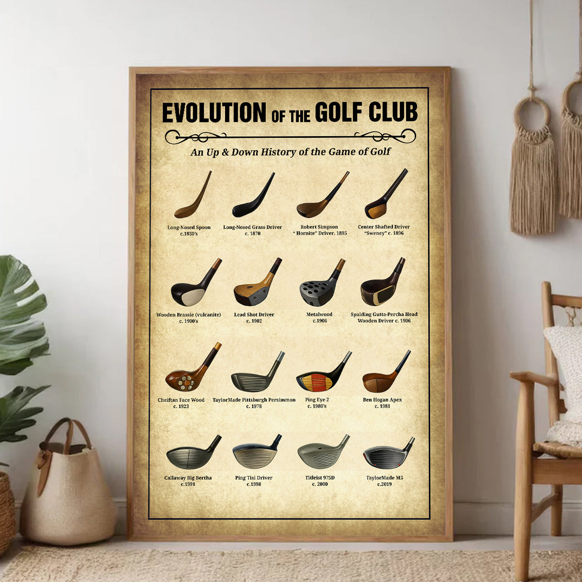 Blisscorners Evolution Of The Golf Club Wall Canvas Print, Golf Canvas Wall Art, Golf Wall Art, Gift For Golfer LM2611
