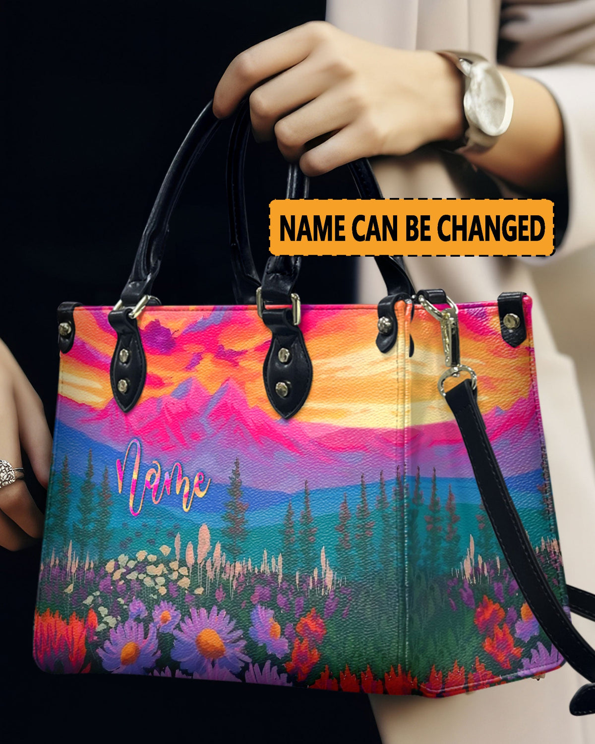 BLISSCORNERS PAINTING COLOFUL FLOWER FIELD LEATHER HANDBAG
