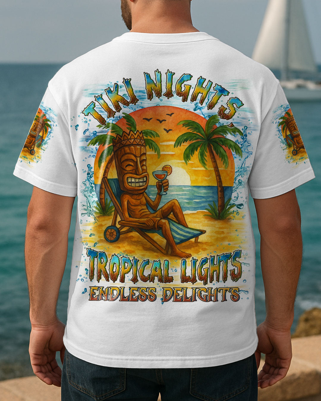 BLISSCORNERS TIKI NIGHTS TROPICAL LIGHTS ENDLESS DELIGHTS ALL OVER PRINT