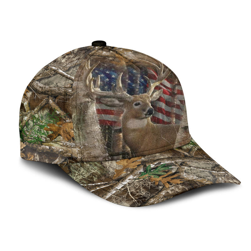 Blisscorners Deer Hunting America Flag Classic Cap