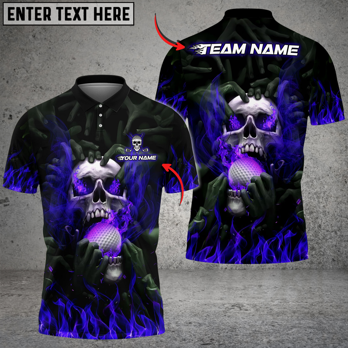 Blisscorners Flaming Skull Golf Polo Shirt, Customized Name & Team Name 3D Shirts (4 Colors)