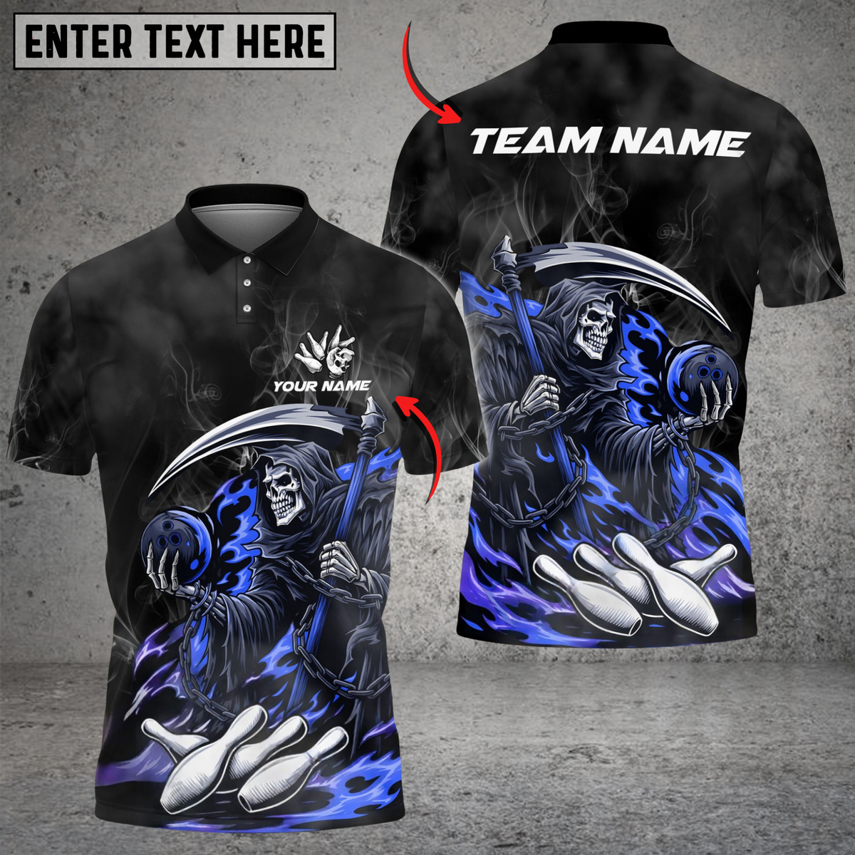 Blisscorners Bowling And Pins Flame Reaper Play Customized Name, Team Name 3D Shirt (4 Colors)