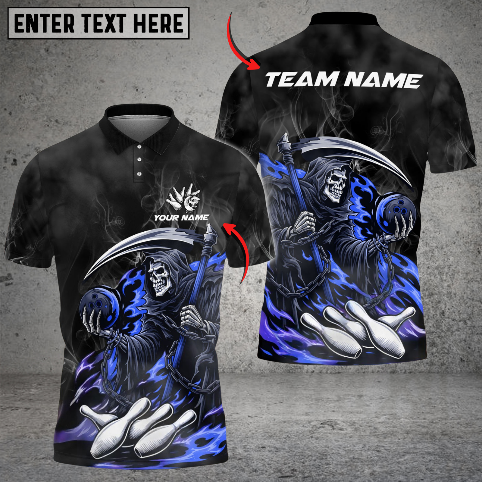 Blisscorners Bowling And Pins Flame Reaper Play Customized Name, Team Name 3D Shirt (4 Colors)