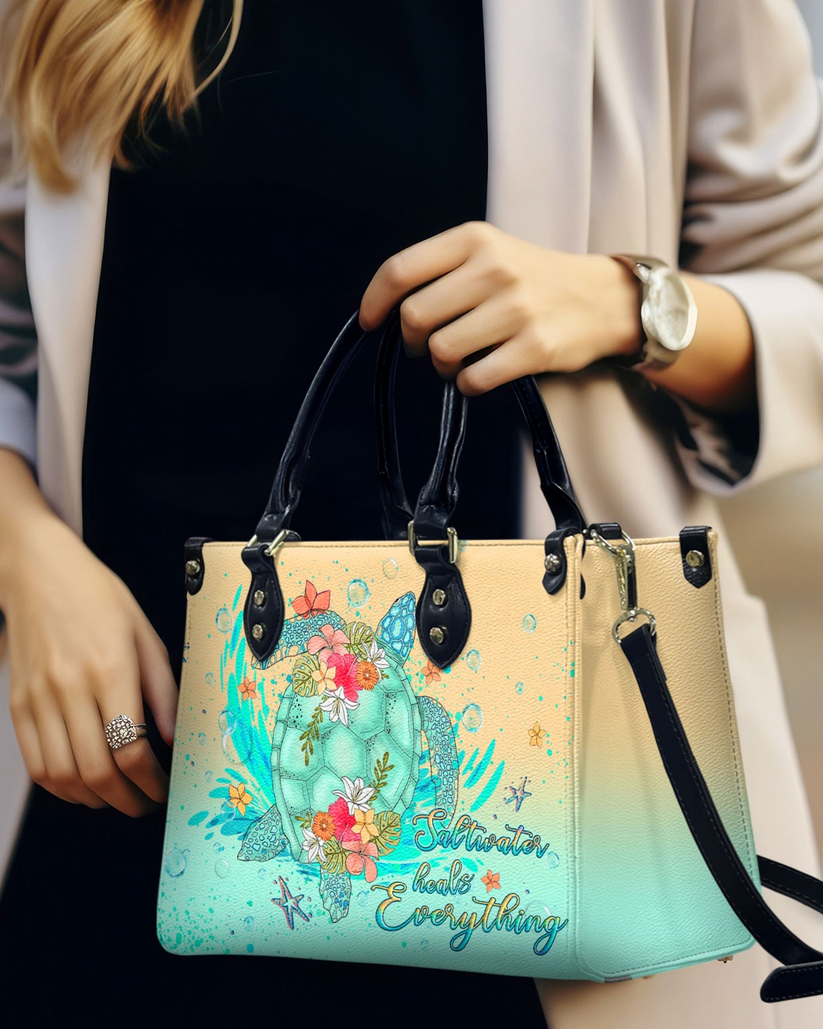 BLISSCORNERS SALTWATER HEALS EVERYTHING LEATHER HANDBAG