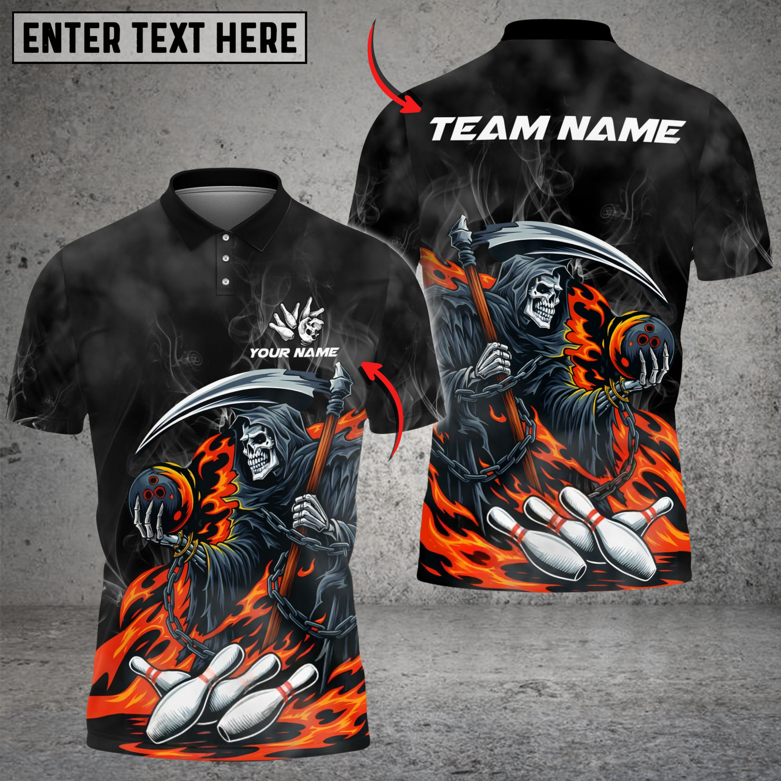 Blisscorners Bowling And Pins Flame Reaper Play Customized Name, Team Name 3D Shirt (4 Colors)
