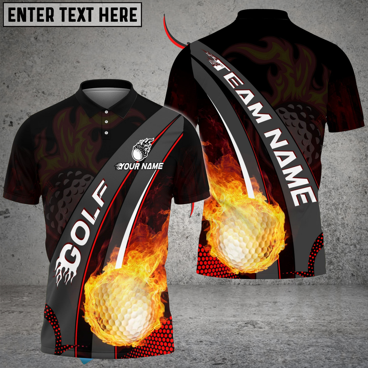 Blisscorners Fireball Swing Golf Shirt, Customized Name & Team Name 3D Shirts (4 Colors)