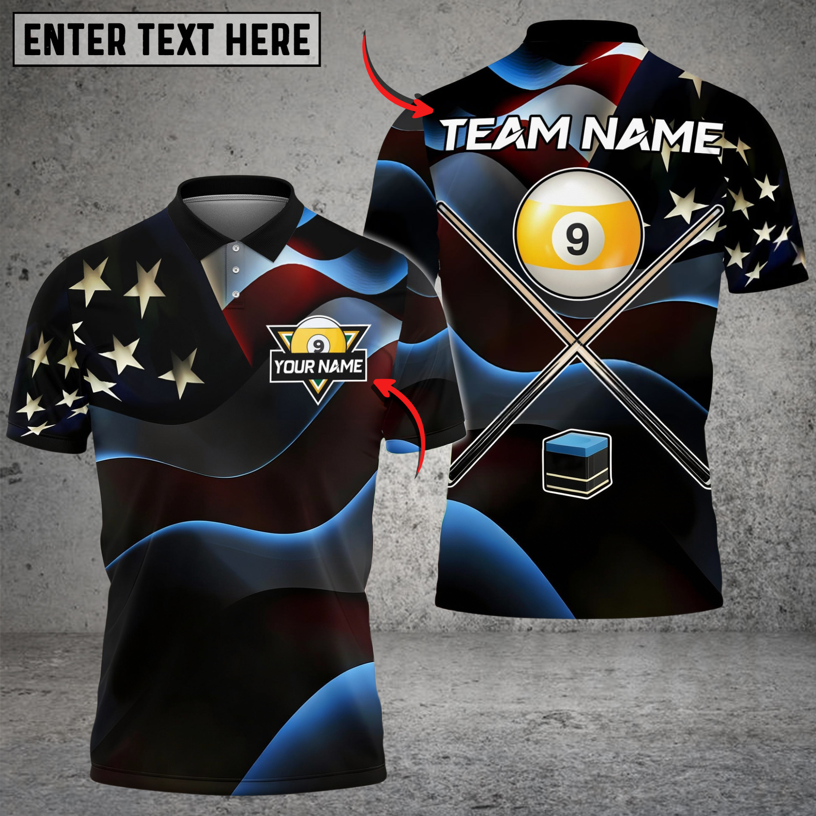 Blisscorners Billiards Ball 9 American Flag Cross Cue Personalized Shirt