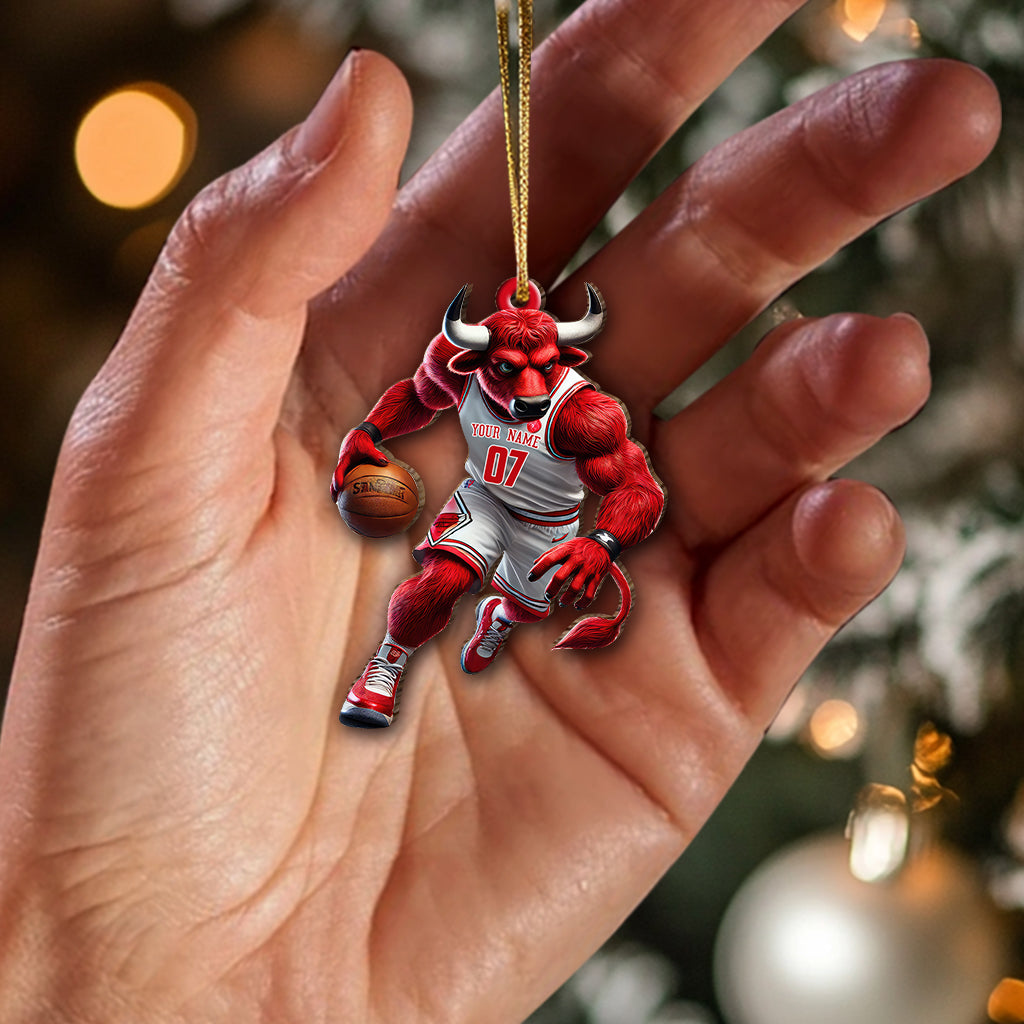 Blisscorners Custom Name Basketball Bulls Team Ornament, Basketball Team Christmas Gift2D Flat LM2211
