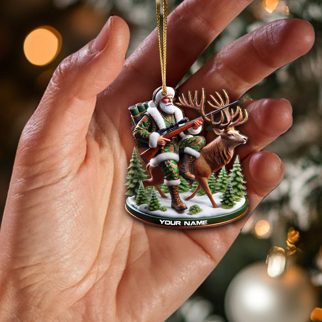Blisscorners Custom Name Santa Deer Hunting Ornament, Deer Hunter Christmas Gift2D Flat LM2211