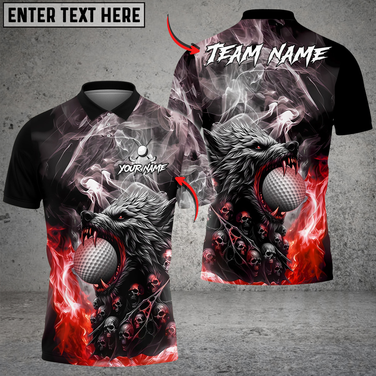 Blisscorners Fire Wolf Polo Golf Shirt, Customized Name & Team Name 3D Shirts (4 Colors)