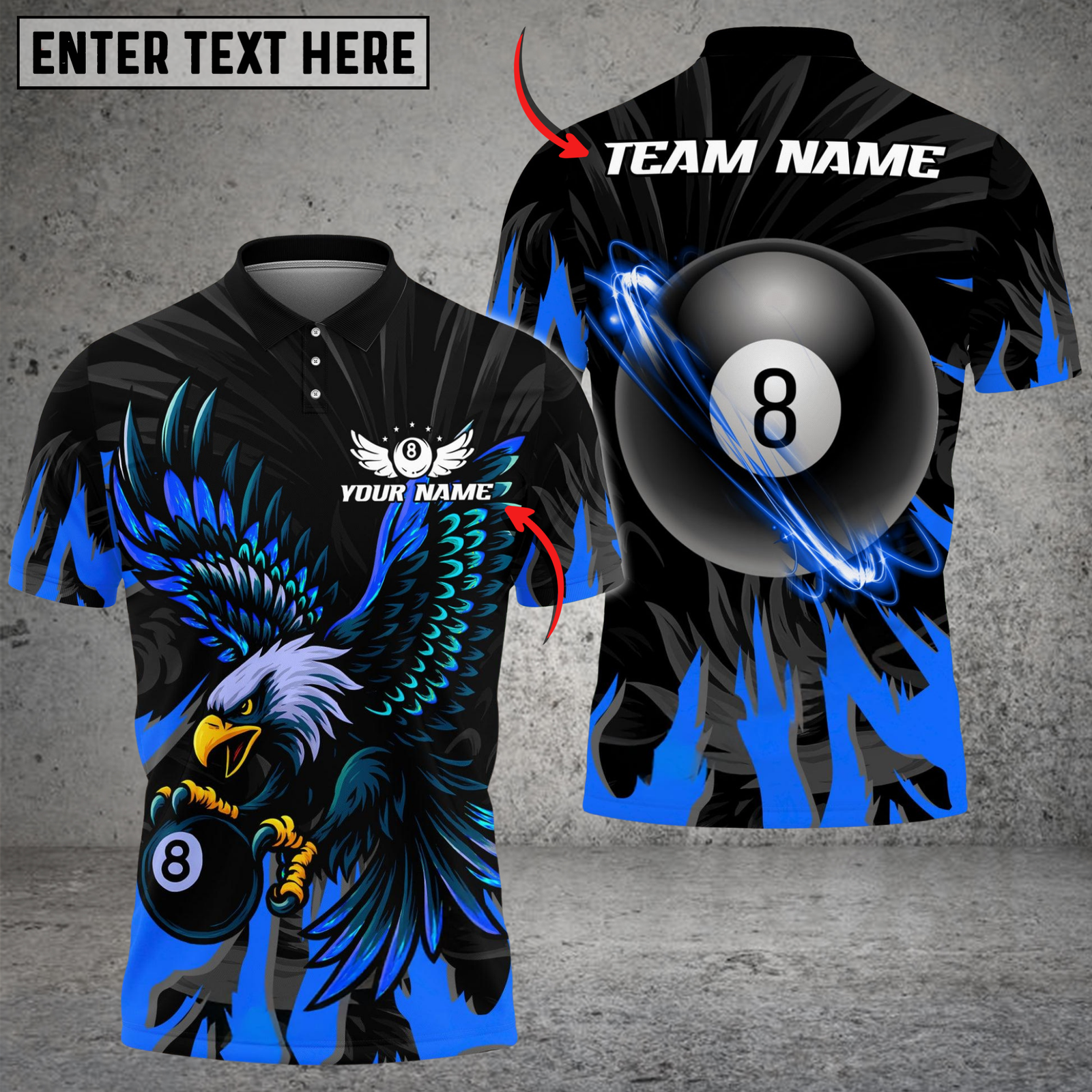 Blisscorners Billiards Ball 8 Eagle Flame Personalized Name Shirt (4 Colors)