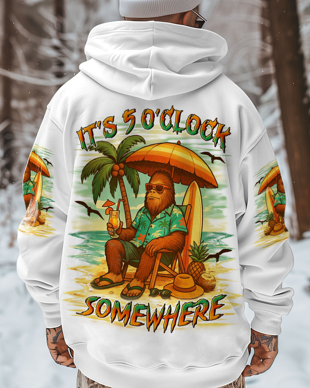BLISSCORNERS IT'S 5 O'CLOCK SOMEWHERE BIGFOOT ALL OVER PRINT
