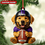 Blisscorners Personalized Football Puppy Christmas Ornament And Keychain, Custom Name Dog in Helmet Holding Ball, Cute Pet Lover Tree Decoration