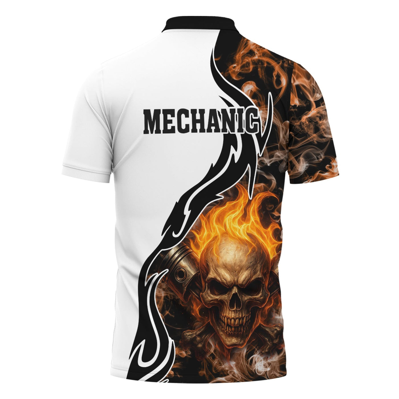 Blisscorners Personalized Mechanic Shirt, Skull Engine Piston Flame Design, Mechanic Uniforms, Gift For Men
