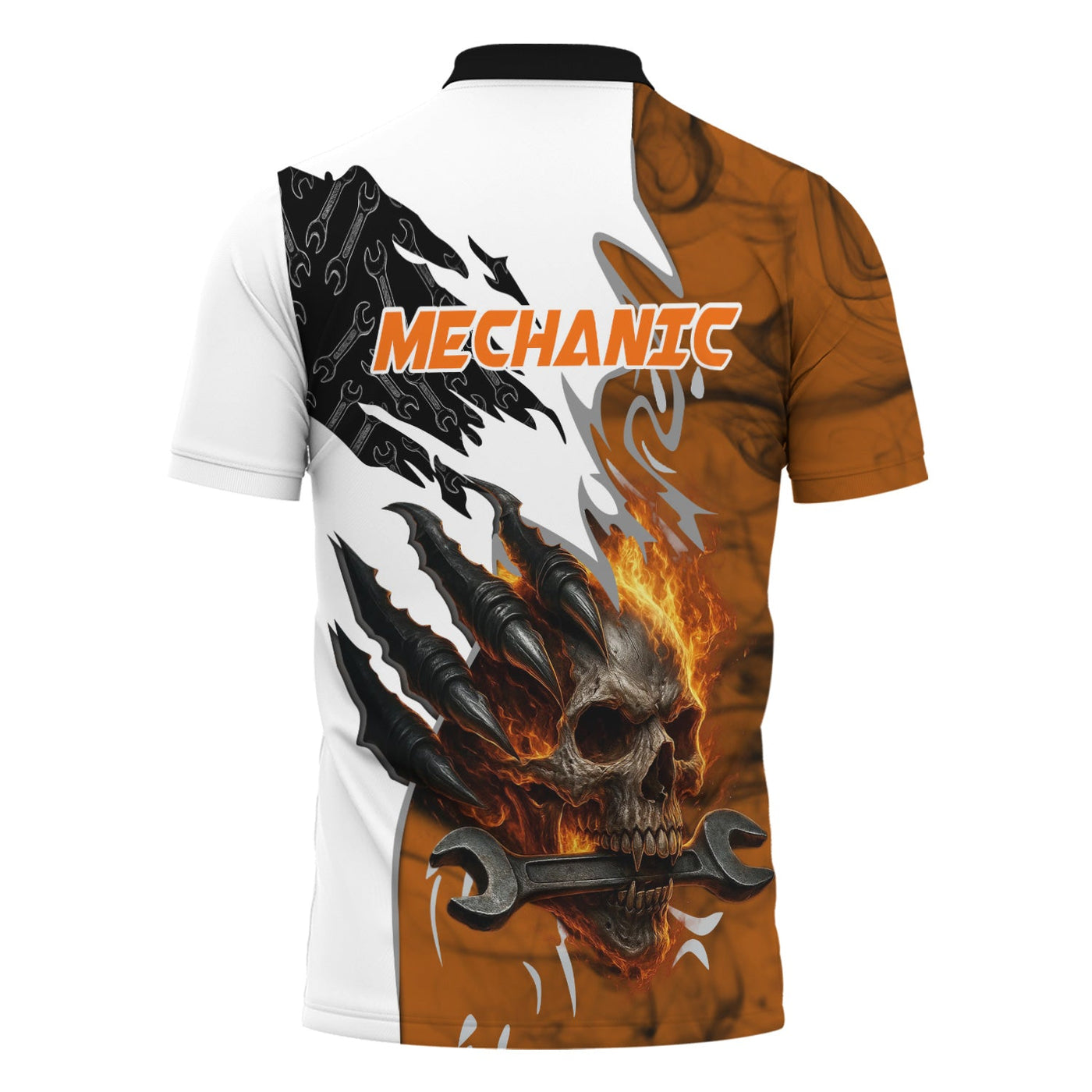 Blisscorners Personalized Mechanic Shirt, Skull Wrench Flame Claw Design, Mechanic Uniforms, Gift For Men