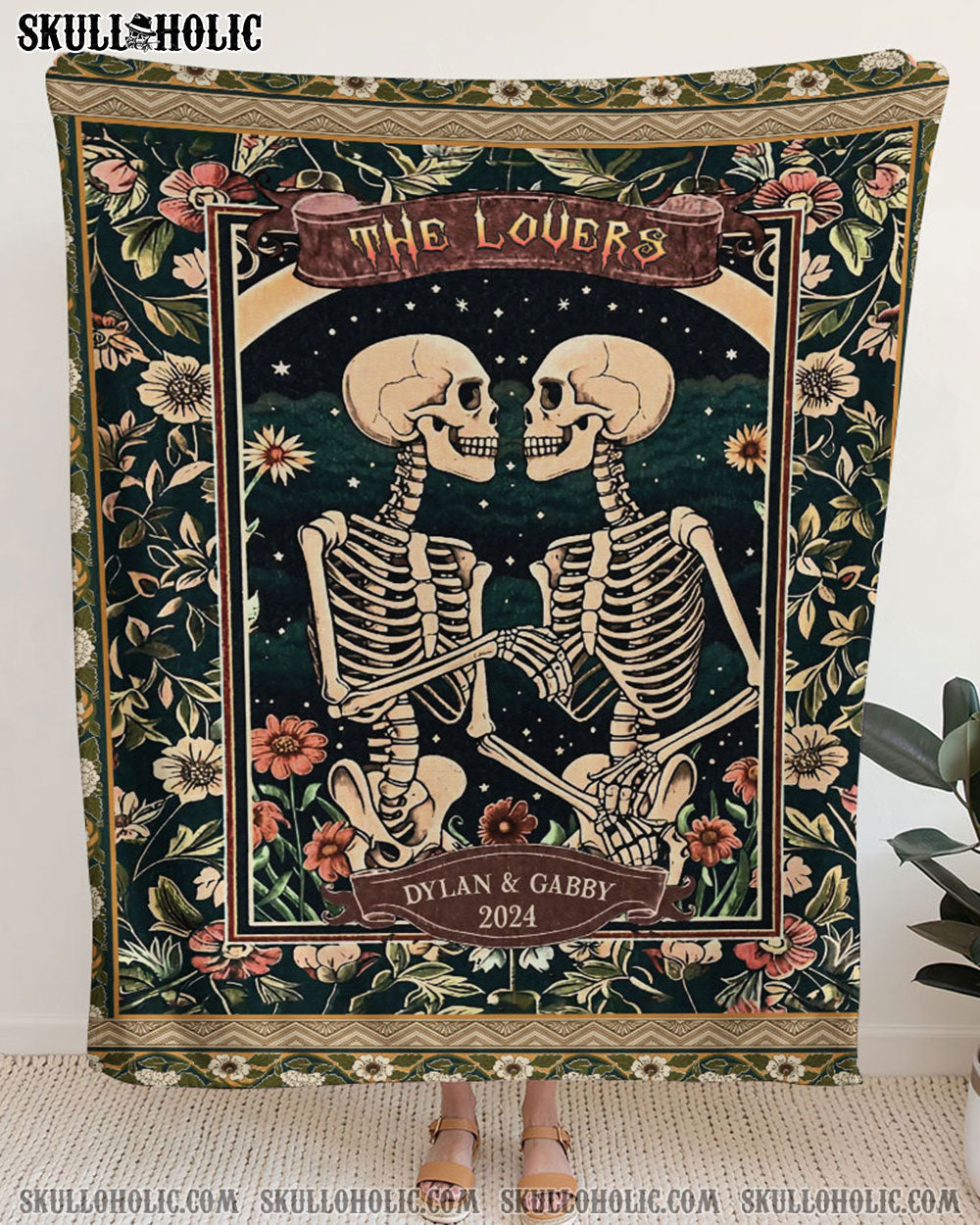BLISSCORNERS PERSONALIZED THE LOVERS SKELETON COUPLE FLEECE BLANKET