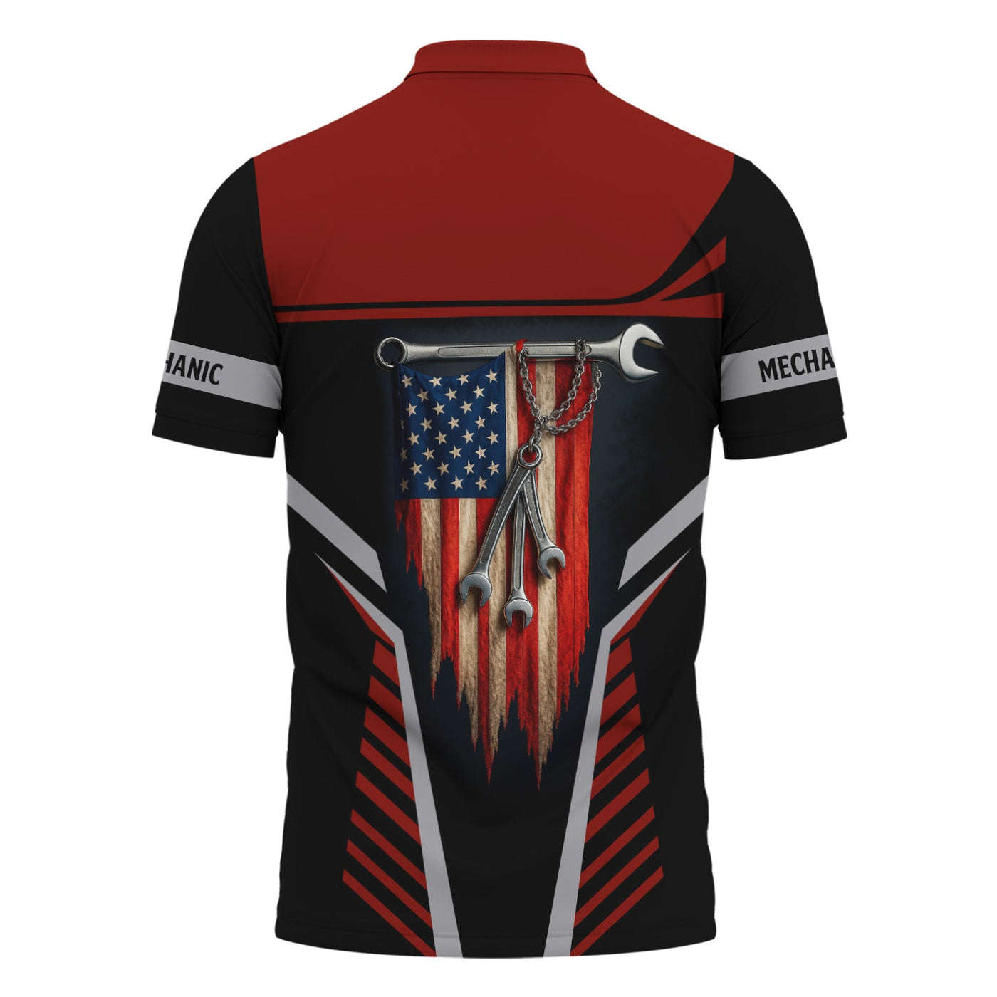 Blisscorners Personalized Mechanic Shirt, Wrenches and America Flag Design, Mechanic Uniforms, Gift For Men