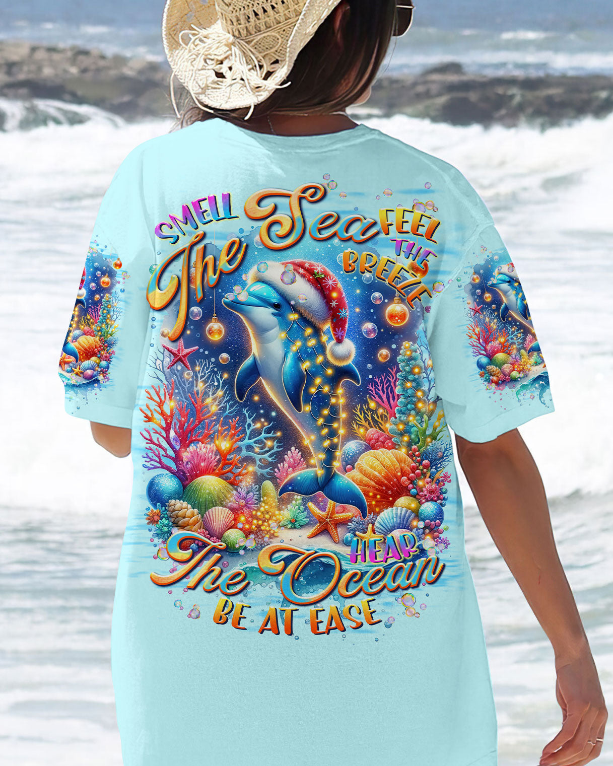 BLISSCORNERS SMELL THE SEA FEEL THE BREEZE DOLPHIN CHRISTMAS ALL OVER PRINT
