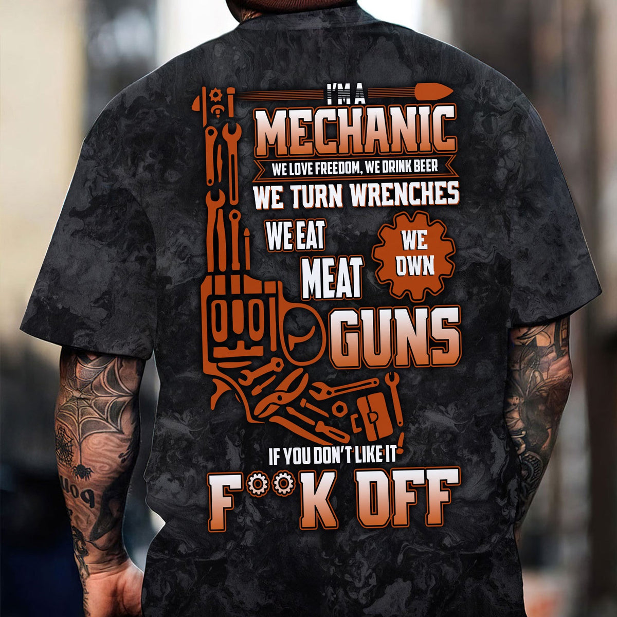 Blisscorners Funny Mechanic T Shirt We Love Freedom We Drink Beer We Turn Wrenches Auto Repair Garage Workwear Tee Patriotic Gift For Men Dad Husband