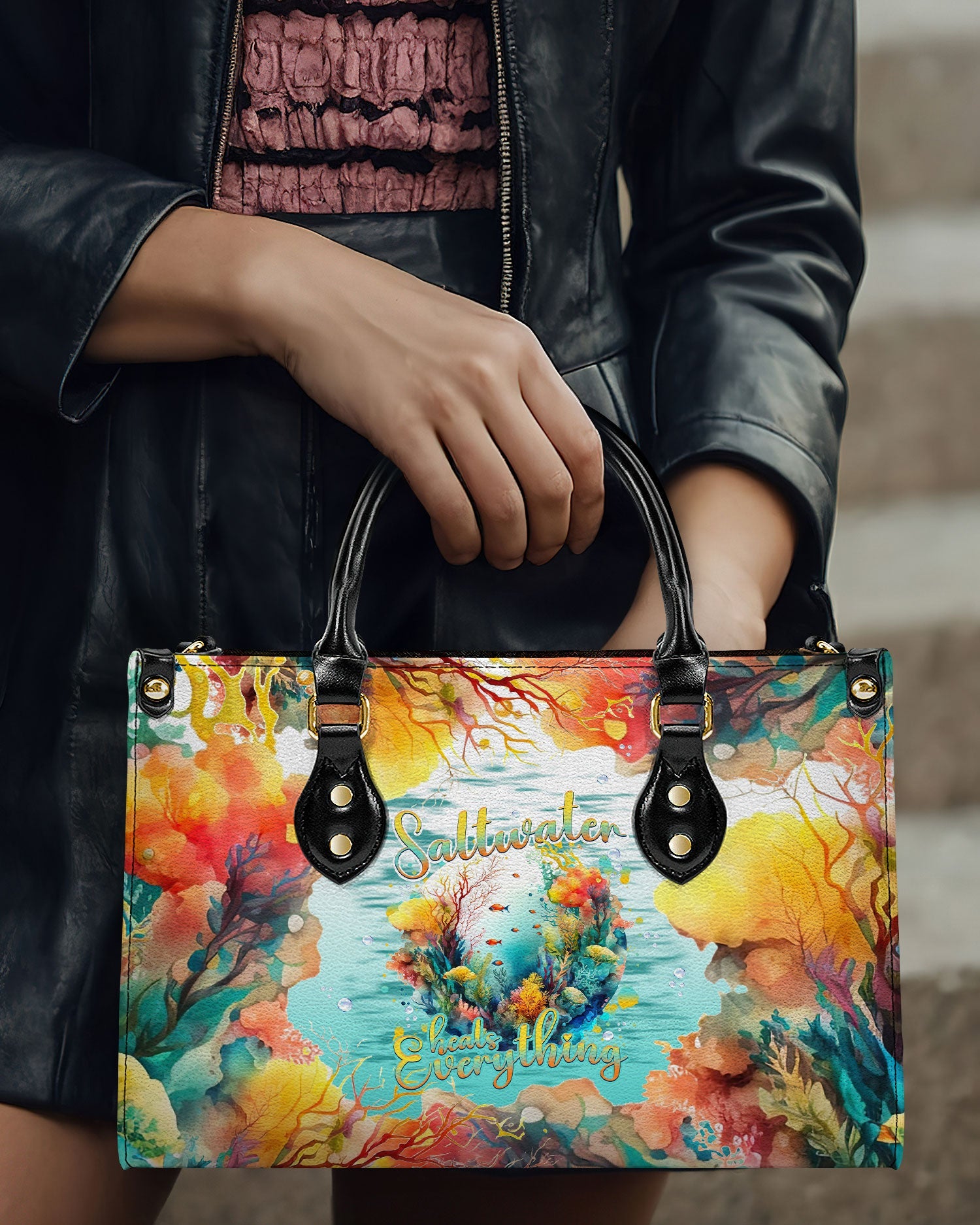 BLISSCORNERS SALTWATER HEALS EVERYTHING LEATHER HANDBAG