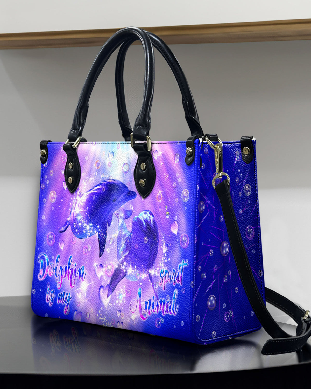 BLISSCORNERS DOLPHIN IS MY SPIRIT ANIMAL LEATHER HANDBAG