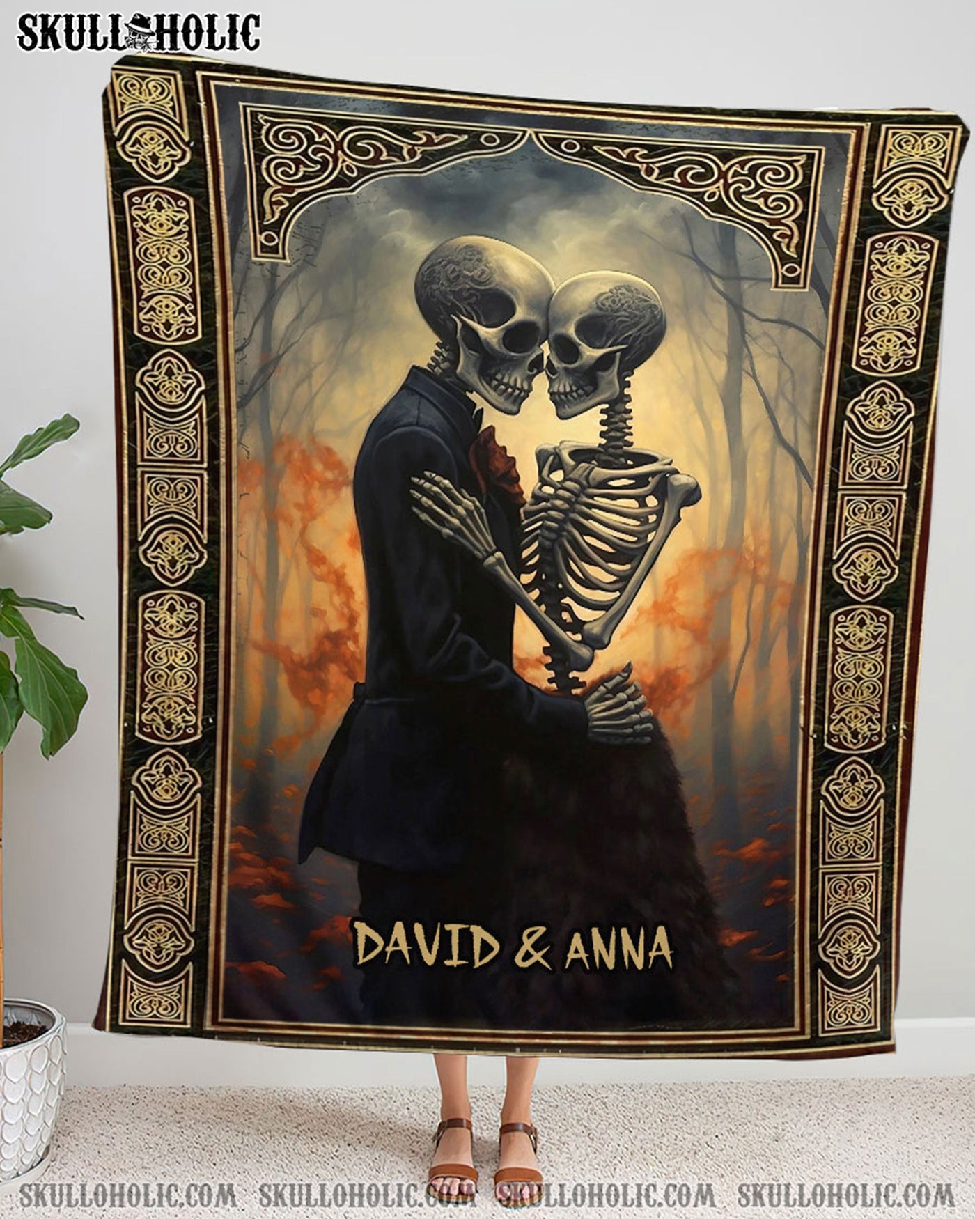 BLISSCORNERS PERSONALIZED SKELETON COUPLE FLEECE BLANKET