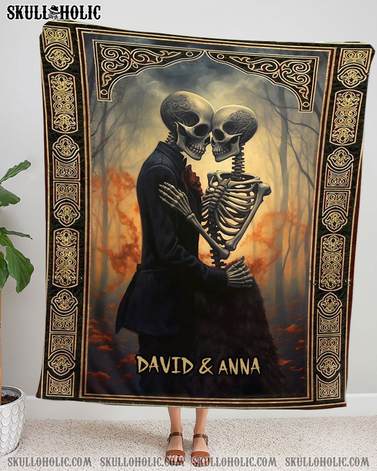 BLISSCORNERS PERSONALIZED SKELETON COUPLE FLEECE BLANKET