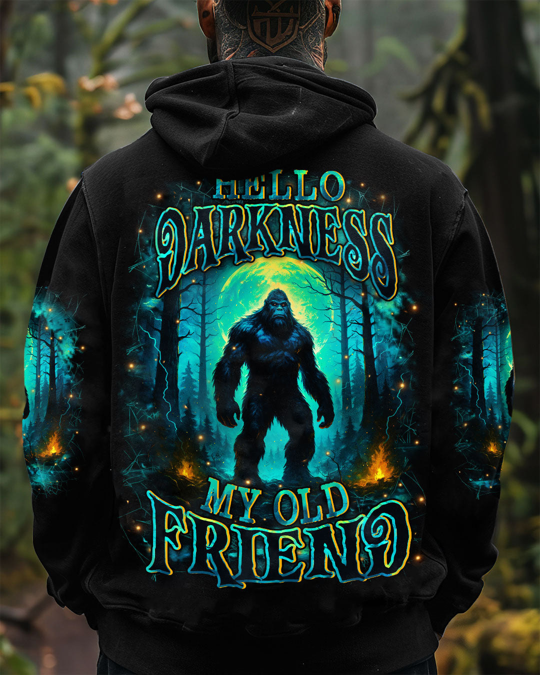 BLISSCORNERS HELLO DARKNESS MY OLD FRIEND BIGFOOT ALL OVER PRINT