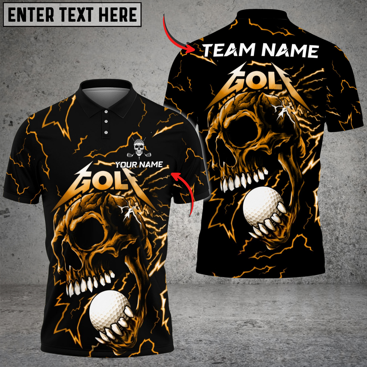 Blisscorners Thunder Skull Golf Polo Shirt, Customized Name & Team Name 3D Shirts (4 Colors)