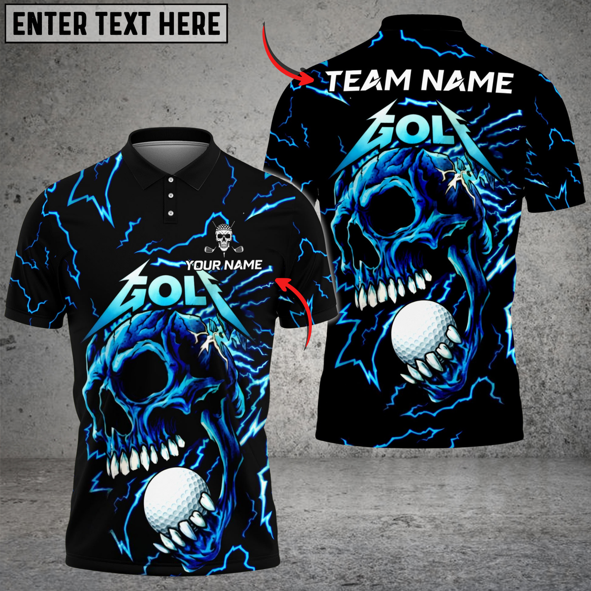 Blisscorners Thunder Skull Golf Polo Shirt, Customized Name & Team Name 3D Shirts (4 Colors)