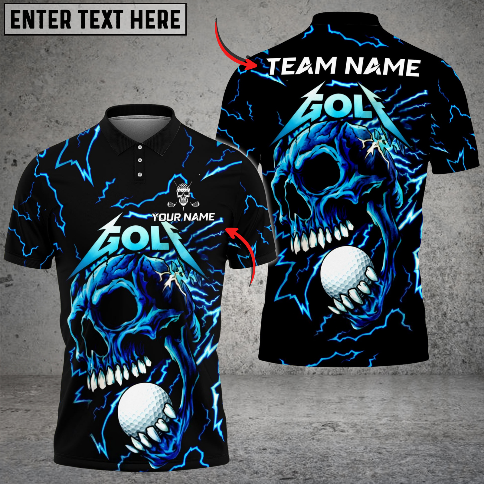 Blisscorners Thunder Skull Golf Polo Shirt, Customized Name & Team Name 3D Shirts (4 Colors)