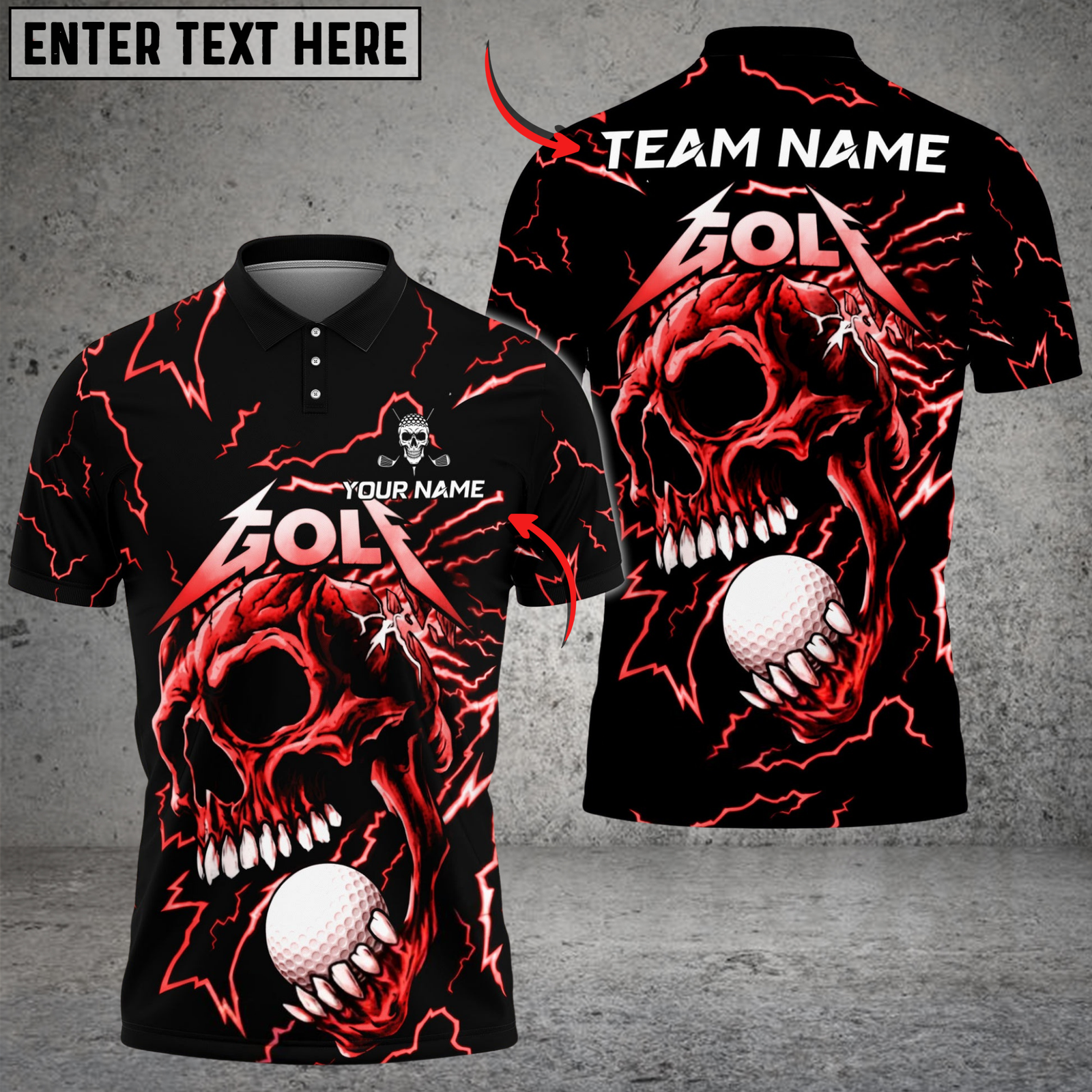 Blisscorners Thunder Skull Golf Polo Shirt, Customized Name & Team Name 3D Shirts (4 Colors)