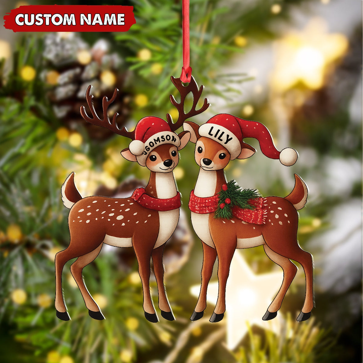 Blisscorners Personalized Couple Reindeer Acrylic Ornament - Cute Custom Deer Christmas Tree Gift for Couples LM0411