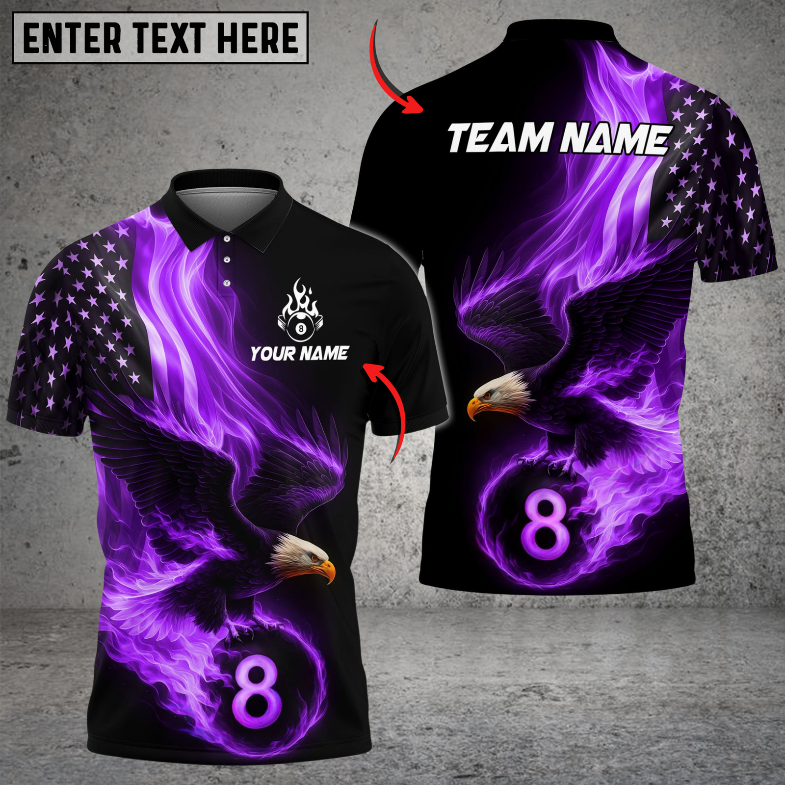Blisscorners Billiard Ball 8 Eagle Flag Flame Personalized Name Shirt (4 Colors)