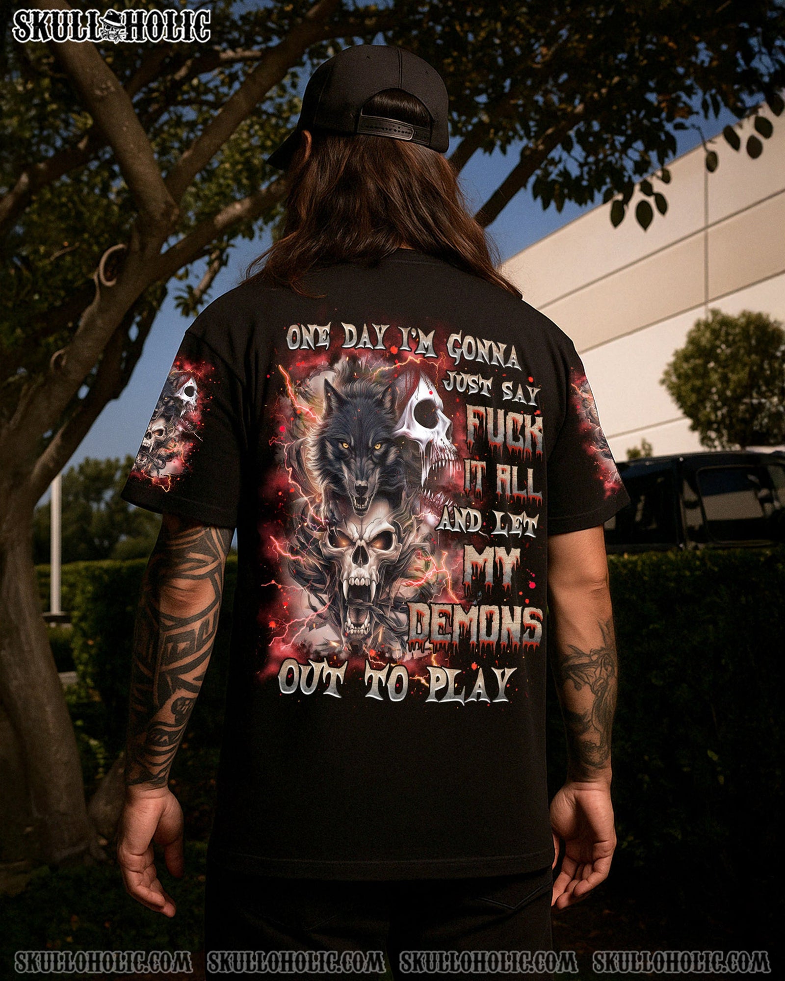 BLISSCORNERS ONE DAY I'M GONNA JUST SAY SKULL WOLF ALL OVER PRINT