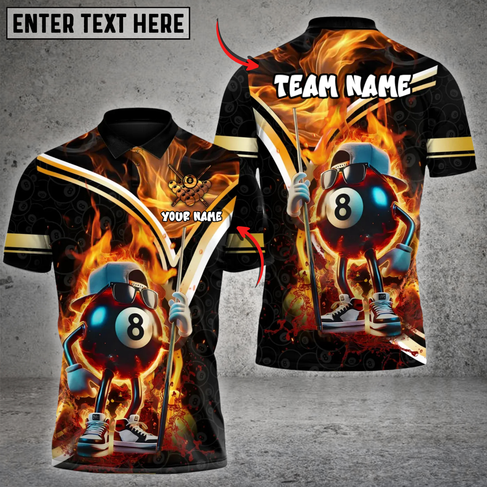 Blisscorners Billiards Flaming 8 Ball Cool Custom Name, Team Name 3D Shirt