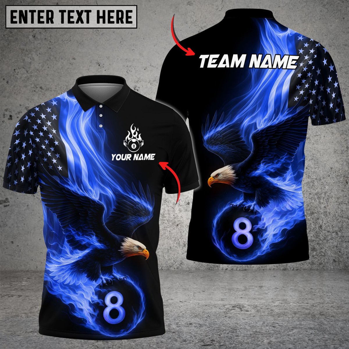 Blisscorners Billiard Ball 8 Eagle Flag Flame Personalized Name Shirt (4 Colors)