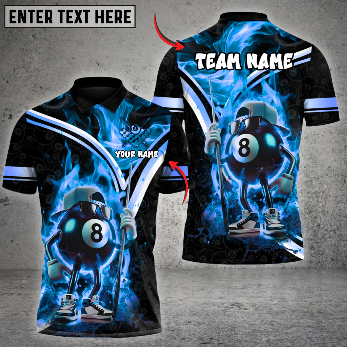 Blisscorners Billiards Flaming 8 Ball Cool Custom Name, Team Name 3D Shirt