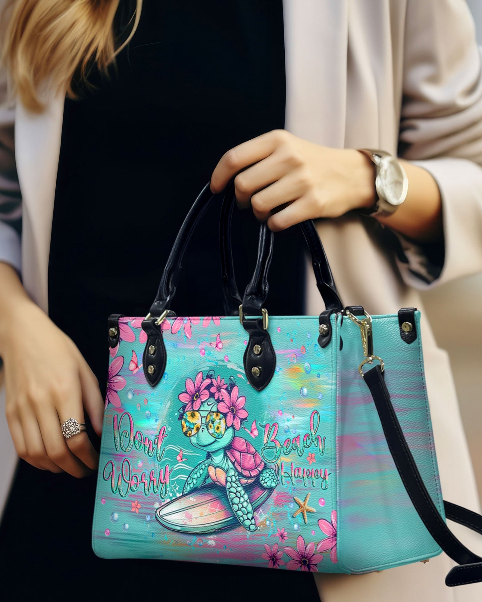 BLISSCORNERS DON'T WORRY BEACH HAPPY LEATHER HANDBAG