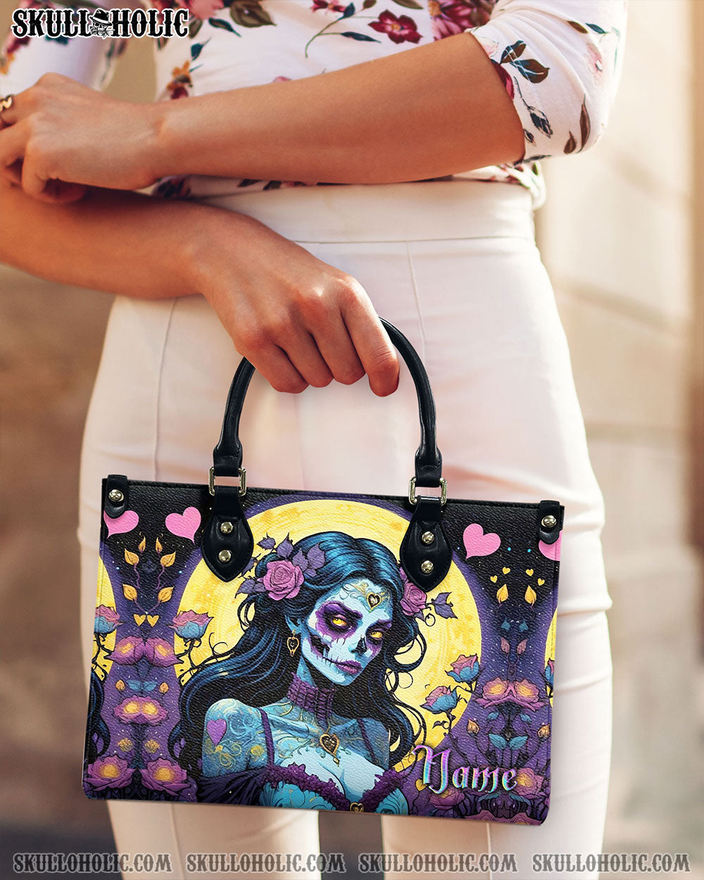 BLISSCORNERS SUGAR SKULL LADY LEATHER HANDBAG