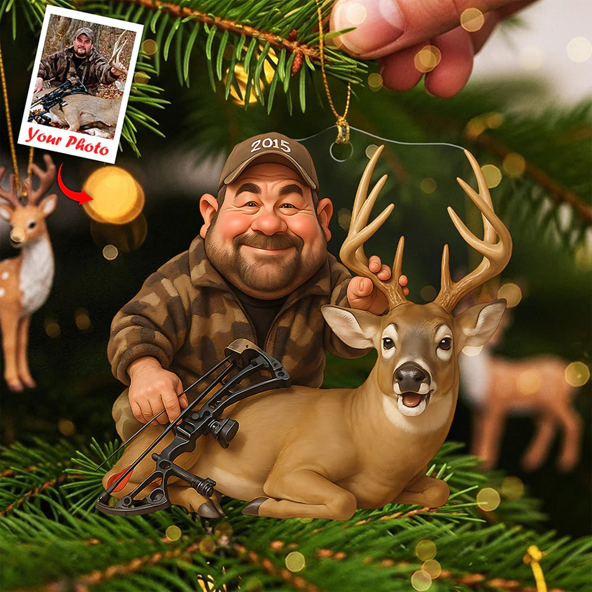 Blisscorners Personalized Hunting Acrylic Christmas Ornament Custom Photo Caricature Gift For Hunters LM0110