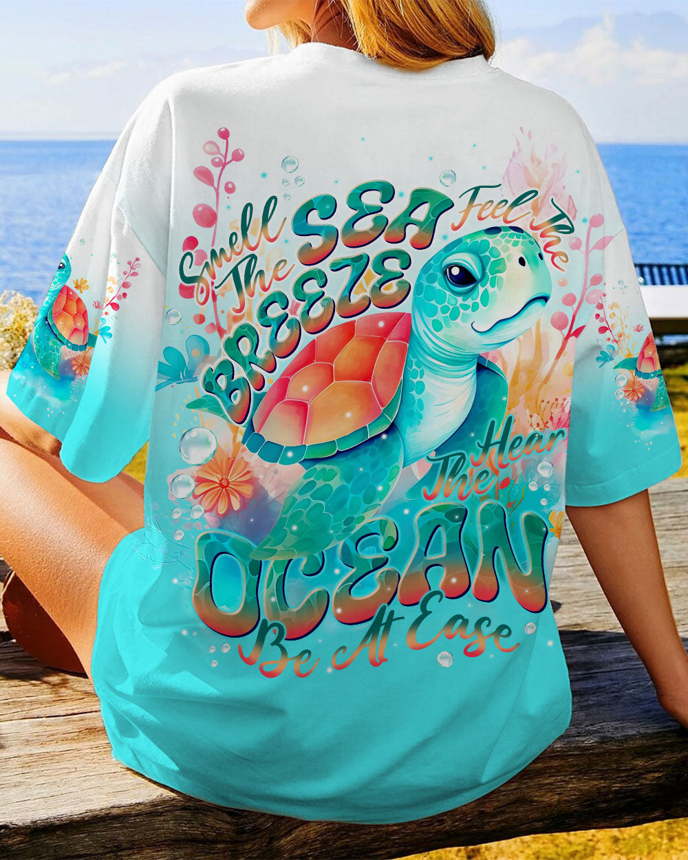 BLISSCORNERS SMELL THE SEA FEEL THE BREEZE TURTLE ALL OVER PRINT