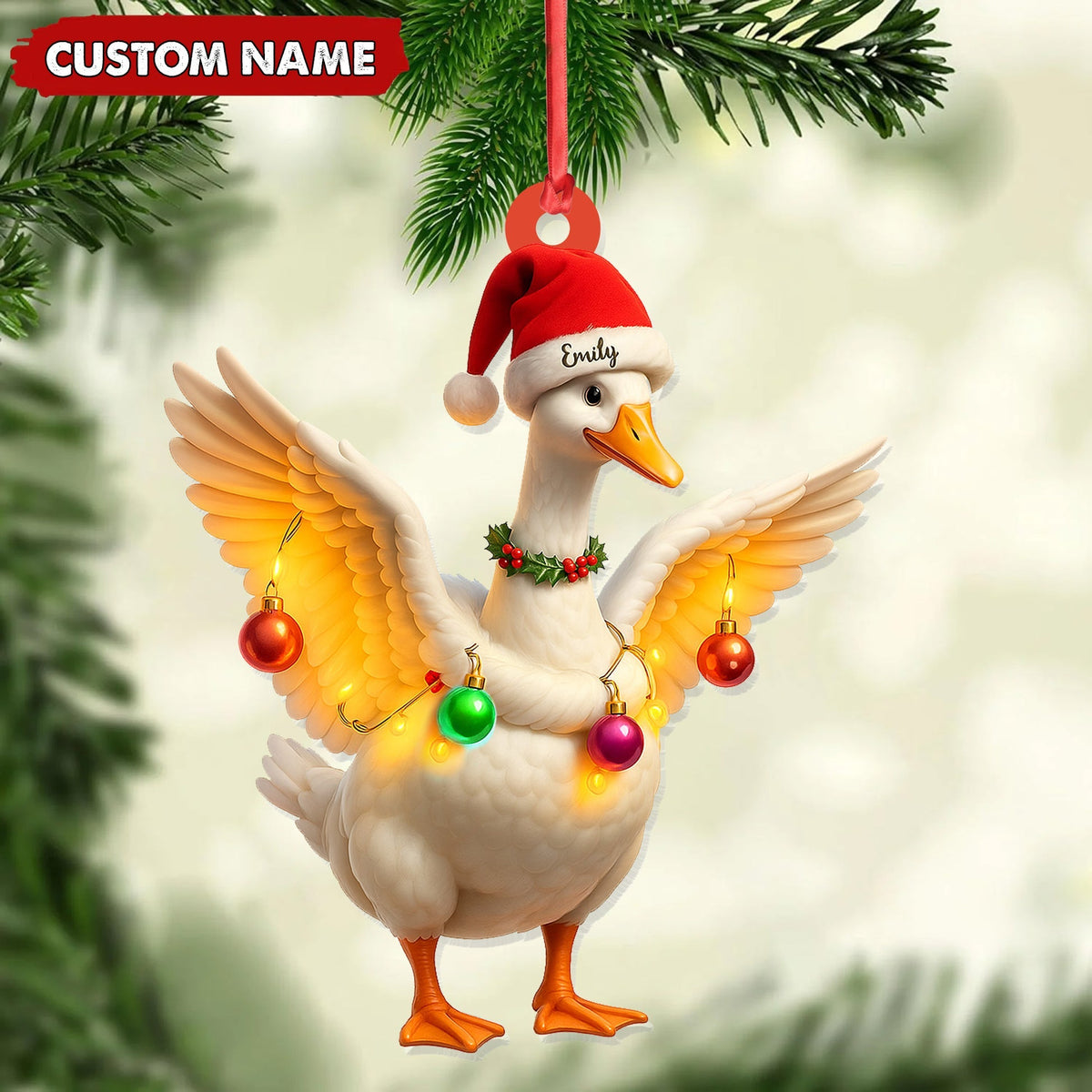 Blisscorners Custom Funny Christmas Duck Decoration Acrylic Ornament - Cute Personalized Holiday Gift for Friends & Duck Lovers