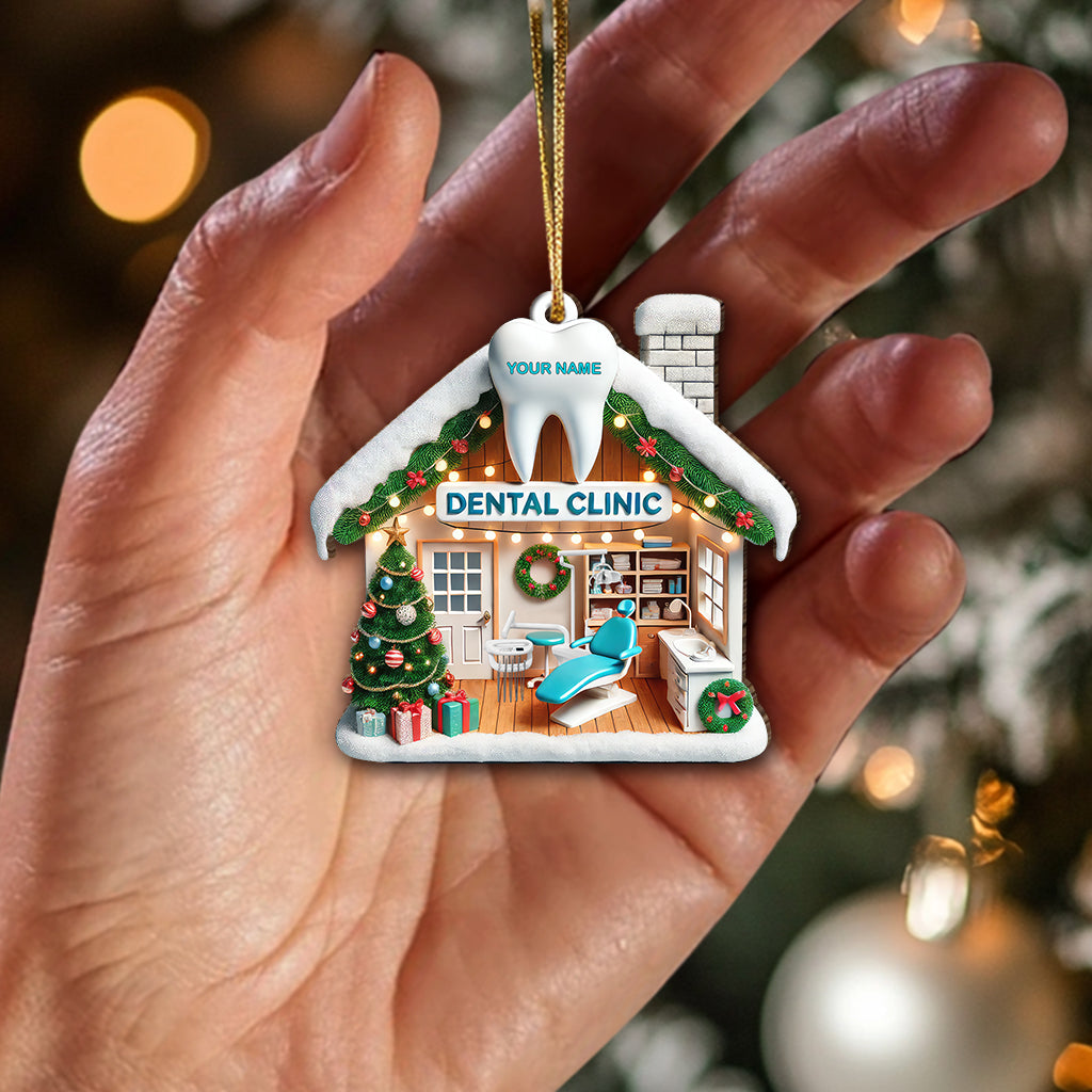 Blisscorners Custom Name Dental Clinic Ornament, Christmas Gift for Dentist2D Flat LM2211