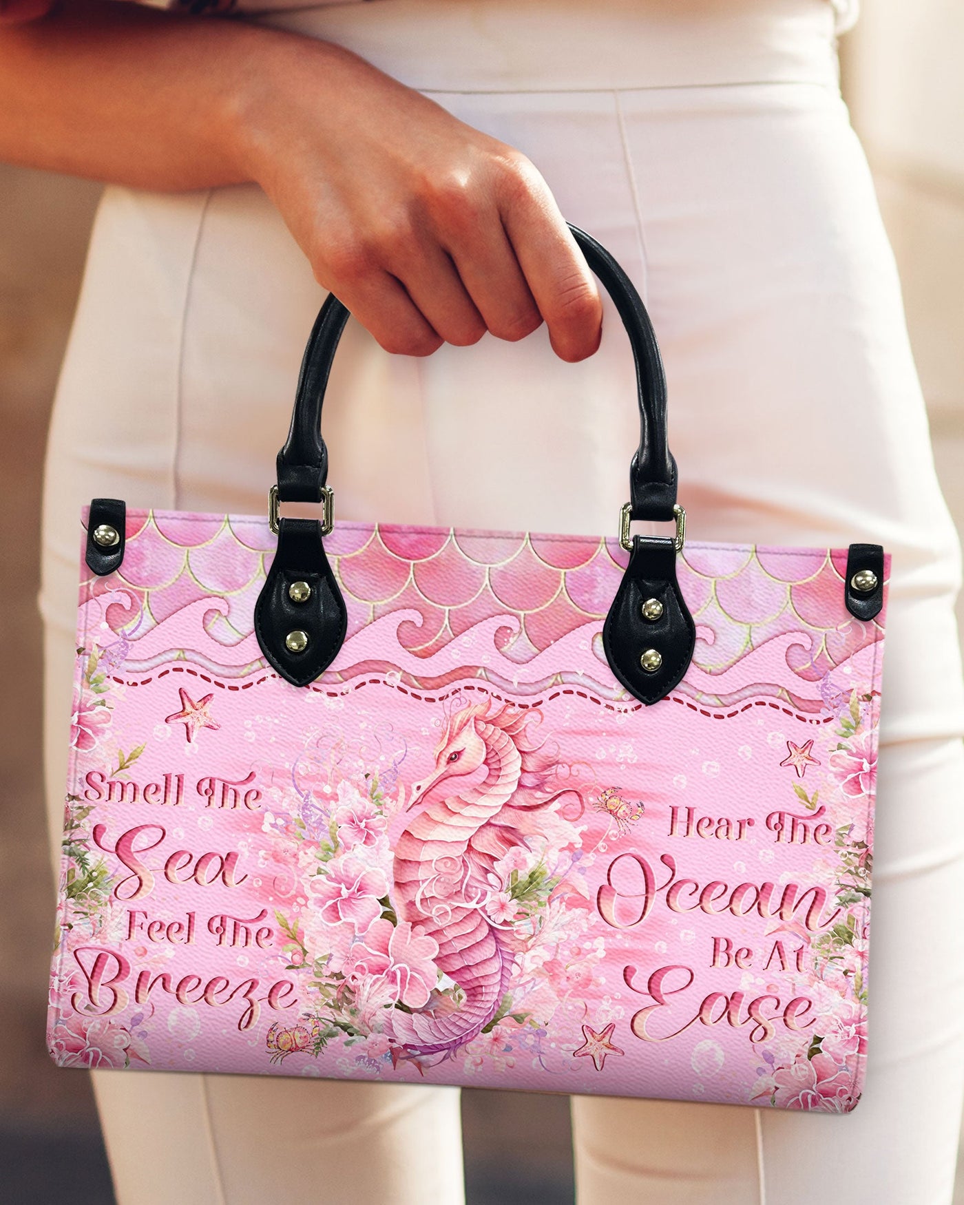 BLISSCORNERS SMELL THE SEA FEEL THE BREEZE SEAHORSE LEATHER HANDBAG