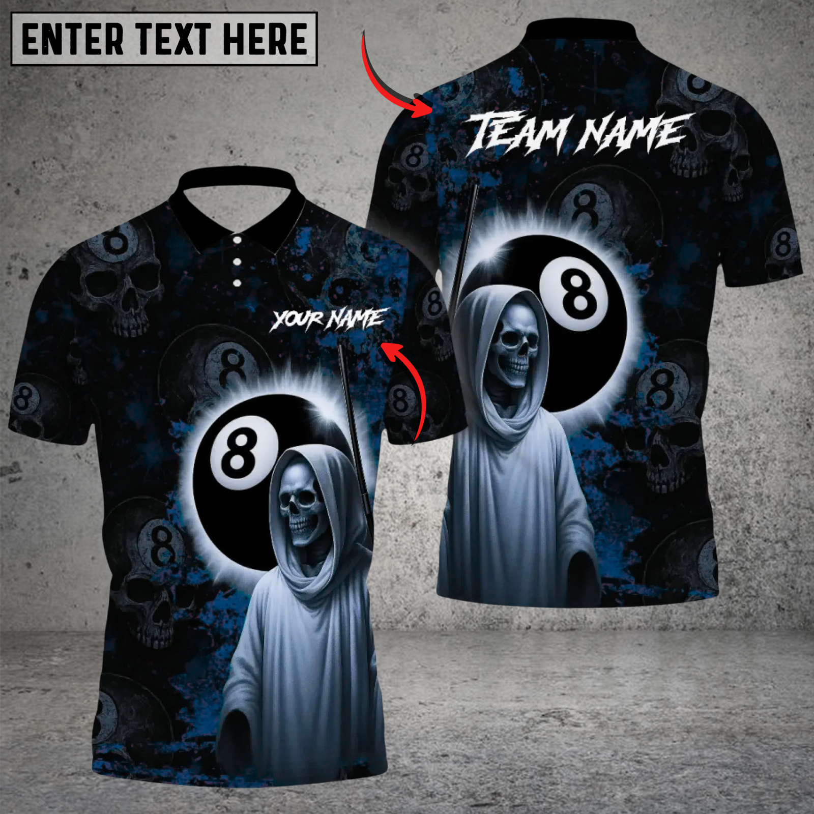 Blisscorners Skull & 8 Ball Custom Polo – Gothic Billiards Pool Team Shirt